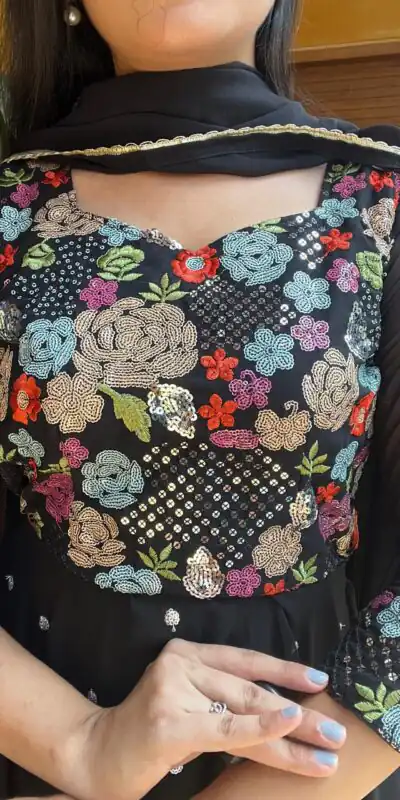   Ram 007 Black Color Fox Georgette Embroidery Lace Work Gown Casual, Wedding, Party, Festive, Events Etc. Expected Delivery 4-6 Working Days @2049/- | Gowns, Bollywood Gowns, Creative Gowns, Designer Gowns, Embroidered Gowns, Party Wear Gowns