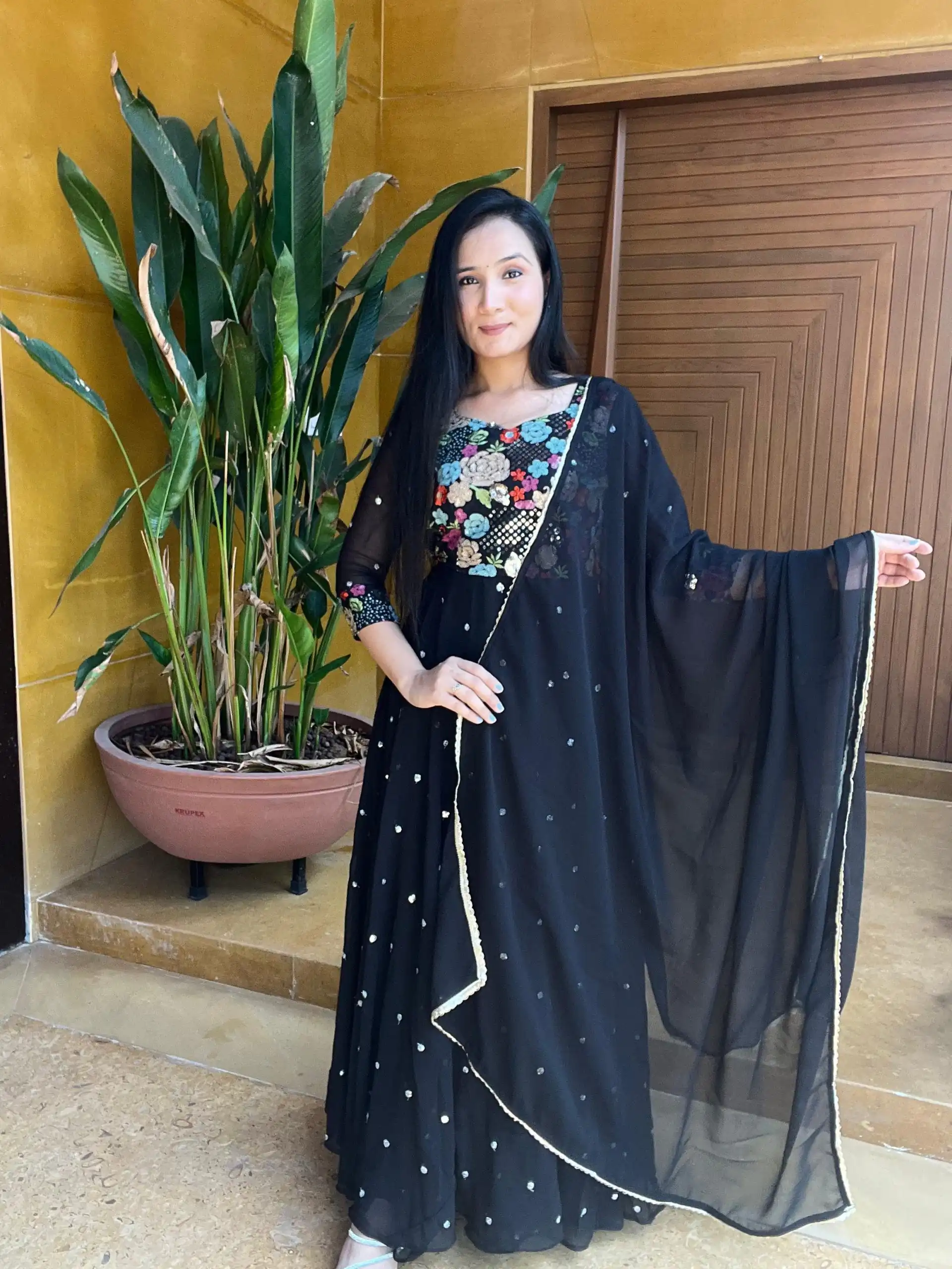   Ram 007 Black Color Fox Georgette Embroidery Lace Work Gown Casual, Wedding, Party, Festive, Events Etc. Expected Delivery 4-6 Working Days @2049/- | Gowns, Bollywood Gowns, Creative Gowns, Designer Gowns, Embroidered Gowns, Party Wear Gowns