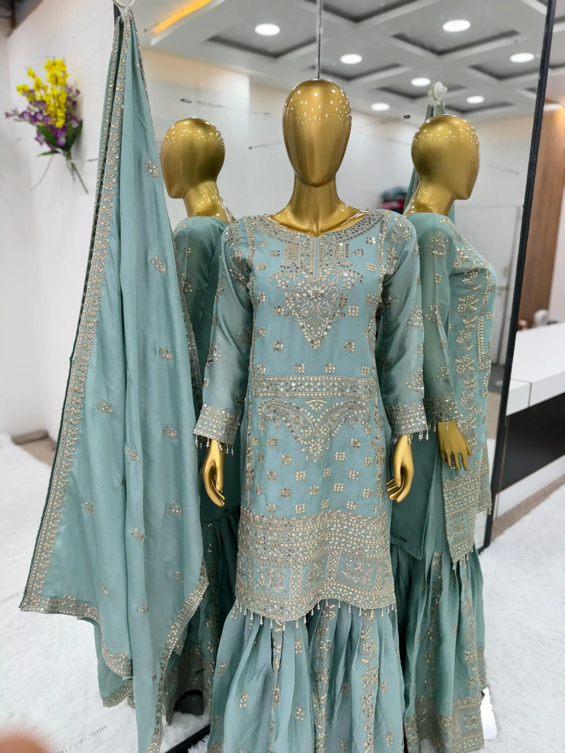  ZSR-3066 Blue Color Chinnon Embroidery Sequence Salwar Suit Casual, Wedding, Festive, Events Expected Delivery 4-6 Working Days @2199/- | Jump Suits, Salwar suit, Designer Suits, Casual Suits, Creative suits, Palazzo Suits, Party Wear Suits, Patiala Suits, Straight Suits