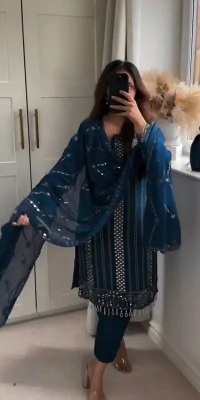 NF 1198 Blue color Faux Georgette Embroidery Salwar Suit Casual, Wedding, Party, Festive, Events . Expected Delivery  4-6 Working Days @2199 | Jump Suits, Salwar suit, Designer Suits, Casual Suits, Creative suits, Palazzo Suits, Party Wear Suits, Patiala Suits, Straight Suits