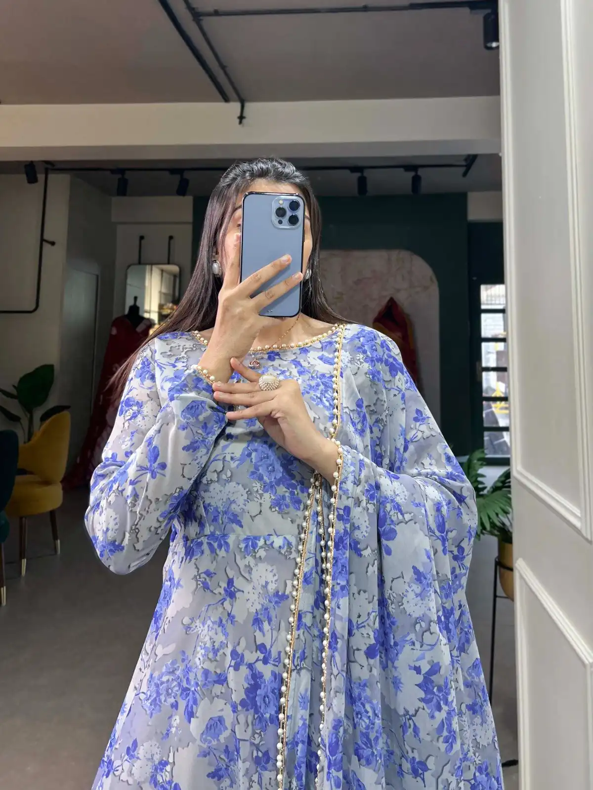 YNF 5008 Blue Color Georgette Floral Printed Work Gown Casual, Wedding Festive, Events, Designer Party Wear Expected Delivery 4-6 Working Days @2149/- | Gowns, Bollywood Gowns, Creative Gowns, Designer Gowns, Embroidered Gowns, Party Wear Gowns