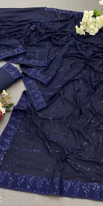 DF 3397 Blue Color Georgette Sequins Embroidery Work Saree Casual, Party Wear, Wedding, Events Etc Delivery Expected.4-6 Working Days 1799/- | Sarees, Bollywood Sarees, Creative Sarees, Designer Sarees, Embroidered Sarees, Ethnic Saree, Modern Digital sarees, Party Wear Sarees