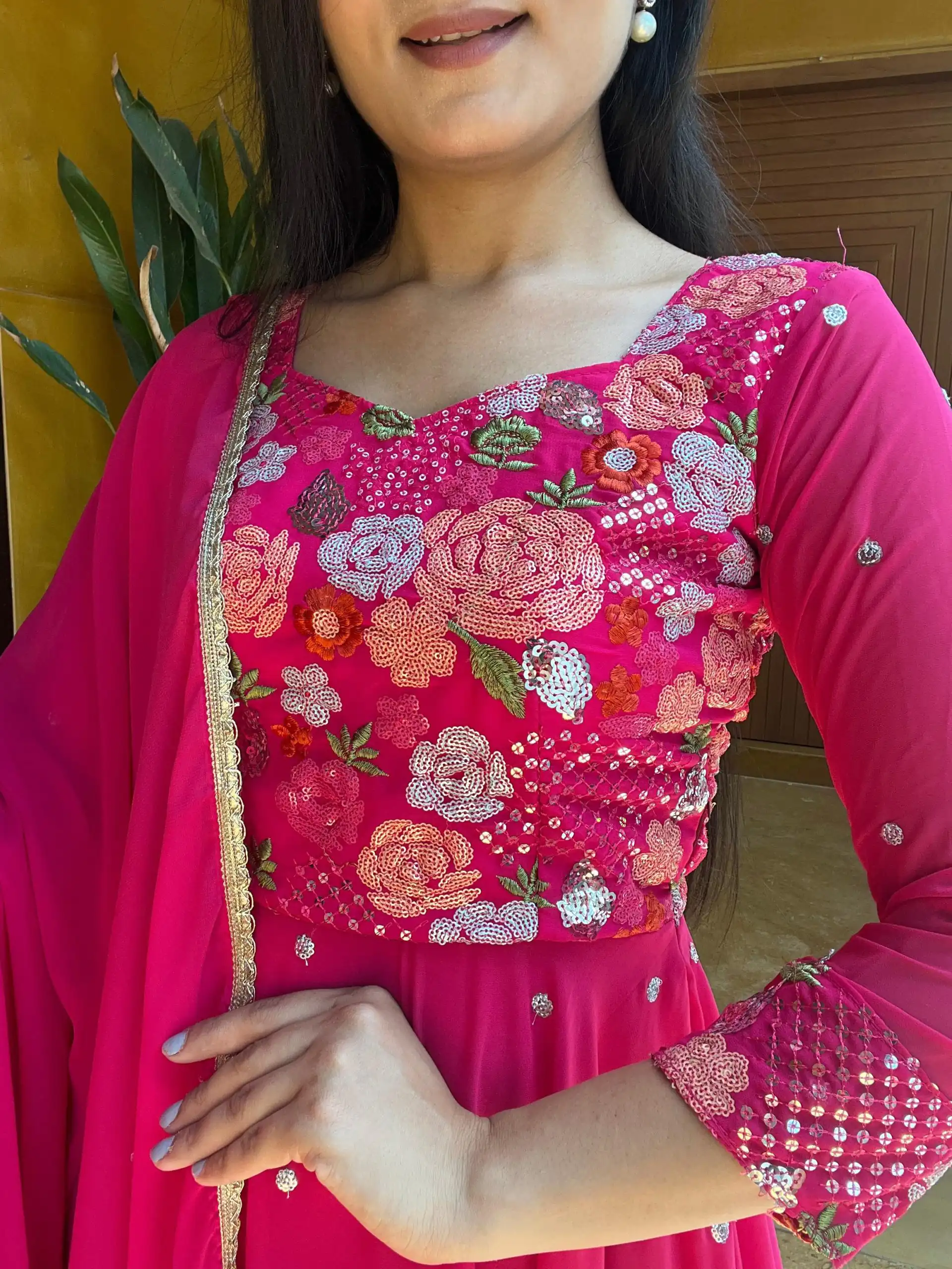   Ram 007 Pink Color Fox Georgette Embroidery Lace Work Gown Casual, Wedding, Party, Festive, Events Etc. Expected Delivery 4-6 Working Days @2049/- | Gowns, Bollywood Gowns, Creative Gowns, Designer Gowns, Embroidered Gowns, Party Wear Gowns