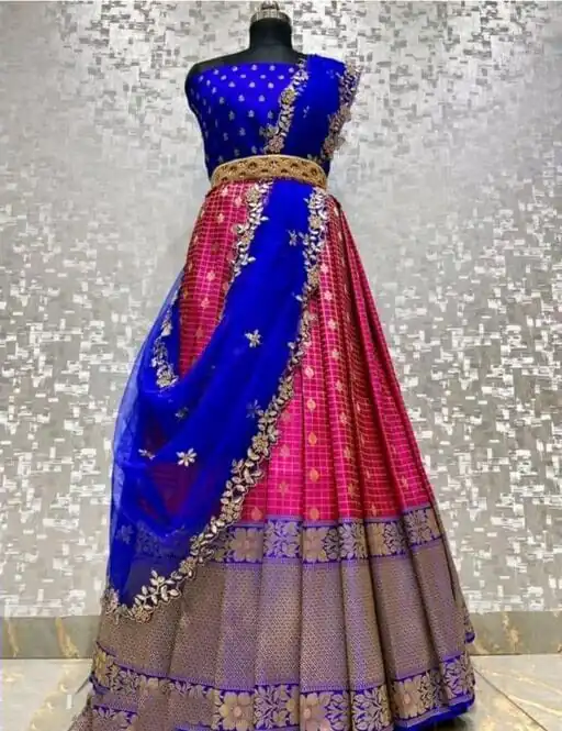 SC Mohini Pink Color Kanjivaram Silk Zari Design Half Saree , Party Wear, Events, Festivals Expected Delivery 4-6 Working Days 1749/- | Lehenga, Bollywood Lehenga, Creative Lehenga, Designer Lehenga, Embroidered Lehenga, Party Wear Lehenga