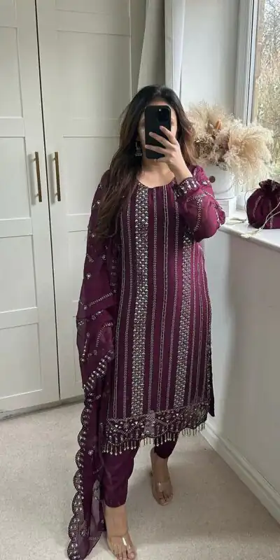 NF 1198 Purple color Faux Georgette Embroidery Salwar Suit Casual, Wedding, Party, Festive, Events . Expected Delivery 4-6 Working Days @2199 | Jump Suits, Salwar suit, Designer Suits, Casual Suits, Creative suits, Palazzo Suits, Party Wear Suits, Patiala Suits, Straight Suits