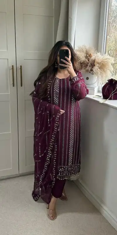 NF 1198 Purple color Faux Georgette Embroidery Salwar Suit Casual, Wedding, Party, Festive, Events . Expected Delivery  4-6 Working Days @2199 | Jump Suits, Salwar suit, Designer Suits, Casual Suits, Creative suits, Palazzo Suits, Party Wear Suits, Patiala Suits, Straight Suits