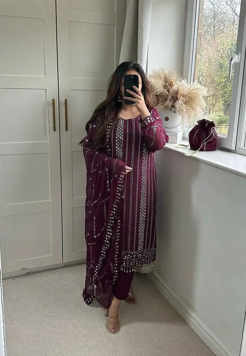 NF 1198 Purple color Faux Georgette Embroidery Salwar Suit Casual, Wedding, Party, Festive, Events . Expected Delivery  4-6 Working Days @2199 | Jump Suits, Salwar suit, Designer Suits, Casual Suits, Creative suits, Palazzo Suits, Party Wear Suits, Patiala Suits, Straight Suits