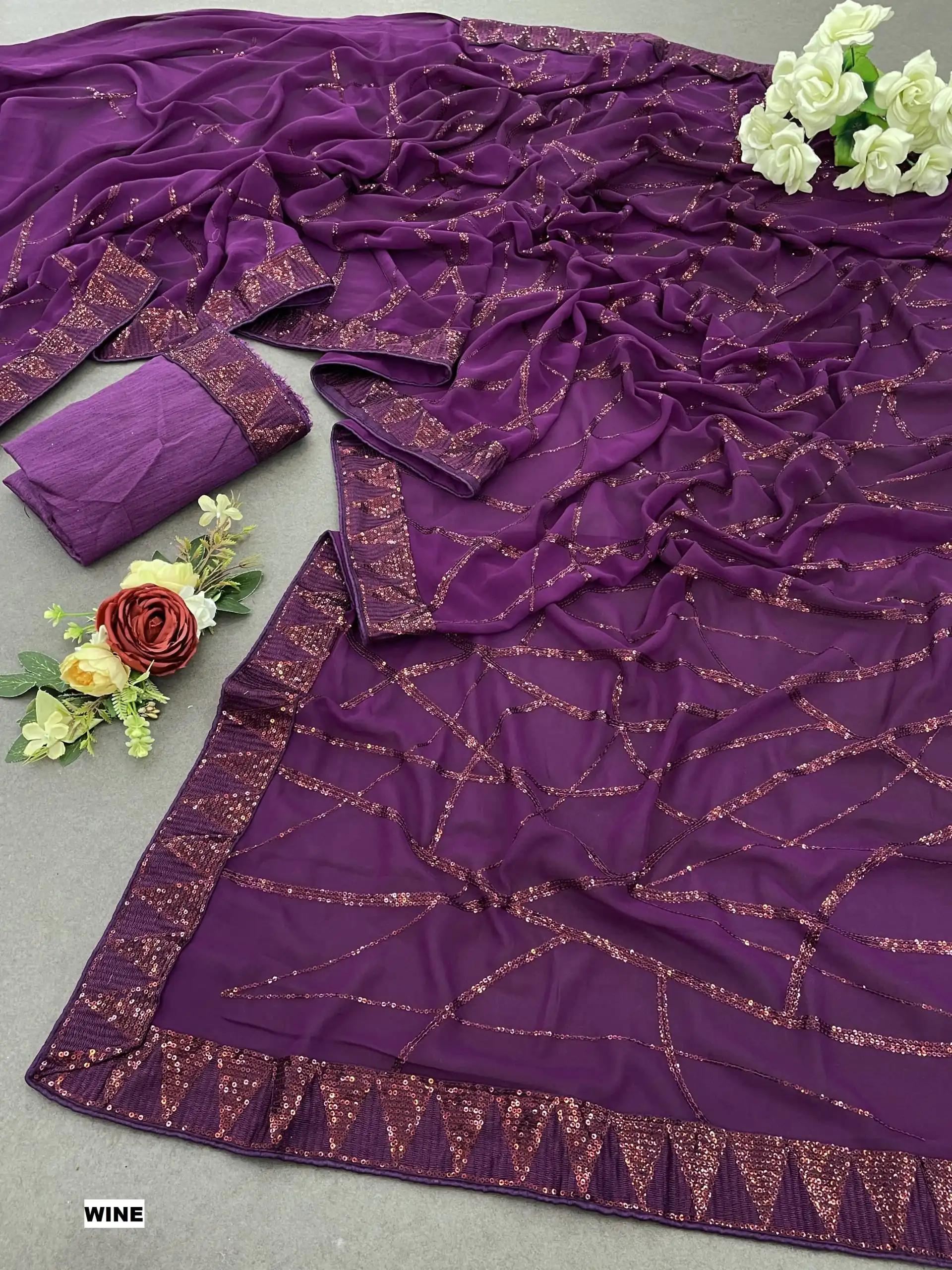 DF 3397 Purple Color Georgette Sequins Embroidery Work Saree Casual, Party Wear, Wedding, Events Etc Delivery Expected.4-6 Working Days 1799/- | Sarees, Bollywood Sarees, Creative Sarees, Designer Sarees, Embroidered Sarees, Ethnic Saree, Modern Digital sarees, Party Wear Sarees