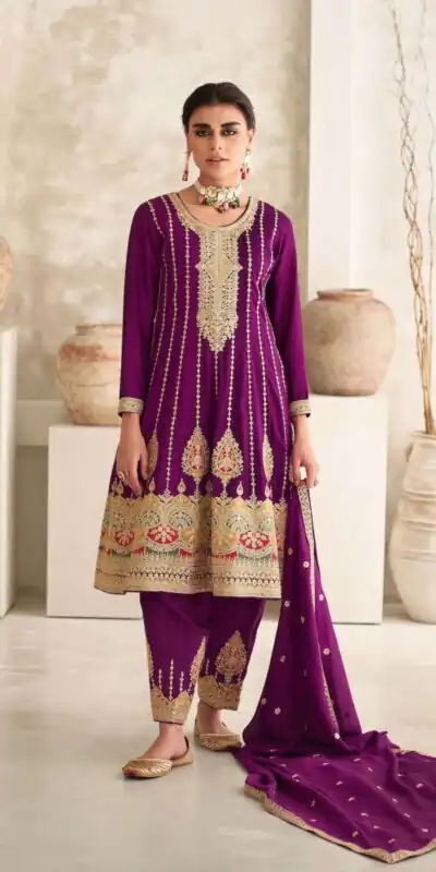   DS 9777 Purple Color Premium Silk Embroidery Work Sharara Suit Wedding, Party, Festive, Events Etc. Expected Delivery 4-6 Working Days @2799 | Salwar suit, Designer Suits, Casual Suits, Creative suits, Palazzo Suits, Party Wear Suits, Straight Suits