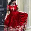 Glamorous Red Color Chant Crepe Kalamkari Printed Work Gown