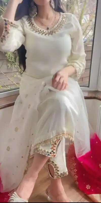 VLM 178 White Color Chinnon Silk Embroidery Work Salwar Suit Wedding, Party, Festive, Events Expected Delivery 4-6 Working Days @ 1899/- Only | Salwar suit, Designer Suits, Casual Suits, Creative suits, Party Wear Suits, Straight Suits