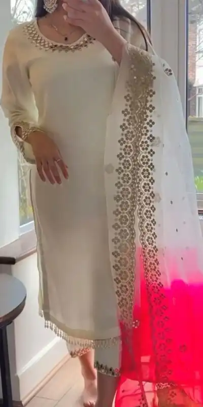 VLM 178 White Color Chinnon Silk Embroidery Work Salwar Suit Wedding, Party, Festive, Events Expected Delivery 4-6 Working Days @ 1899/- Only | Salwar suit, Designer Suits, Casual Suits, Creative suits, Party Wear Suits, Straight Suits