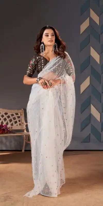 BT 1158 White Color Heavy Butterfly Net Embroidery Saree Casual, Party Wear, Traditional Wear, Wedding Wear, Expected Delivery 4-6 Working Days@1699 | Sarees, Bollywood Sarees, Creative Sarees, Designer Sarees, Ethnic Saree, Modern Digital sarees, Party Wear Sarees