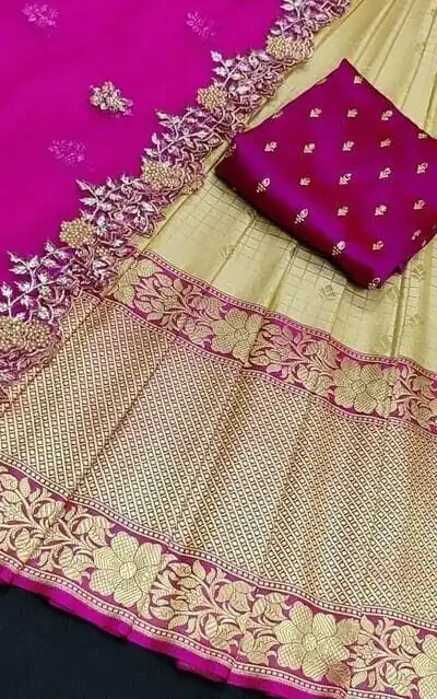 SC Mohini Yellow Color Kanjivaram Silk Zari Design Half Saree , Party Wear, Events, Festivals Expected Delivery 4-6 Working Days 1749/- | Lehenga, Bollywood Lehenga, Creative Lehenga, Designer Lehenga, Embroidered Lehenga, Party Wear Lehenga