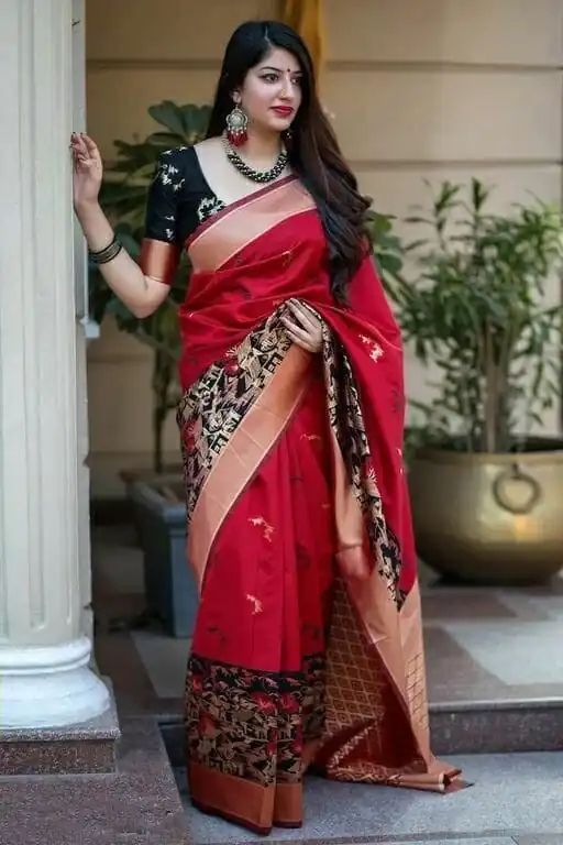 ES 8160 Red Color Soft Lichi Silk Butti Work Saree Casual, Wedding, Party, Festive, Events Etc. Expected Delivery 4-6 Working Days @1499/- | Sarees, Bollywood Sarees, Creative Sarees, Designer Sarees, Embroidered Sarees, Ethnic Saree, Modern Digital sarees, Party Wear Sarees