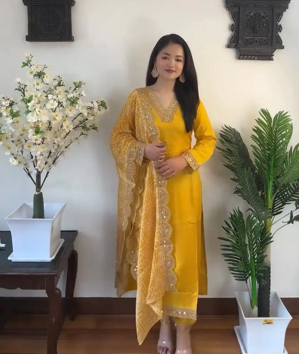 VLM 172 Yellow Color Rayon Embroidery Work Salwar Suit Wedding, Party, Festive, Events Etc.  Expected Delivery 4-6 Working Days @1799/-Only | Salwar suit, Designer Suits, Casual Suits, Creative suits, Palazzo Suits, Party Wear Suits, Straight Suits