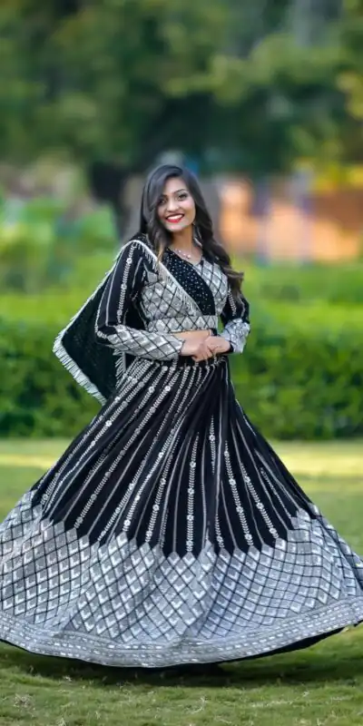 Ram 001 Black Color Georgette Sequence Thread Work With Zari Lehenga Choli Casual, Wedding, Festive, Events Expected Delivery 4-6 Working Days @2949/- | Lehenga, Bollywood Lehenga, Creative Lehenga, Designer Lehenga, Embroidered Lehenga, Party Wear Lehenga