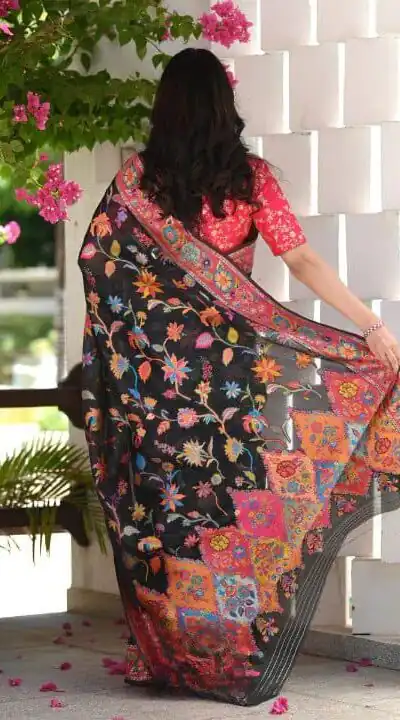 DDF 501 Black Color Kashmiri Running Thread Zari Work Saree Casual, Party Wear, Events, Festivals Etc. Expected Delivery 4-6 Working Days 2399/- | Sarees, Bollywood Sarees, Creative Sarees, Designer Sarees, Embroidered Sarees, Ethnic Saree, Modern Digital sarees, Party Wear Sarees