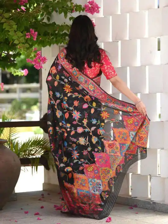 DDF 501 Black Color Kashmiri Running Thread Zari Work Saree Casual, Party Wear, Events, Festivals Etc. Expected Delivery 4-6 Working Days 2399/- | Sarees, Bollywood Sarees, Creative Sarees, Designer Sarees, Embroidered Sarees, Ethnic Saree, Modern Digital sarees, Party Wear Sarees