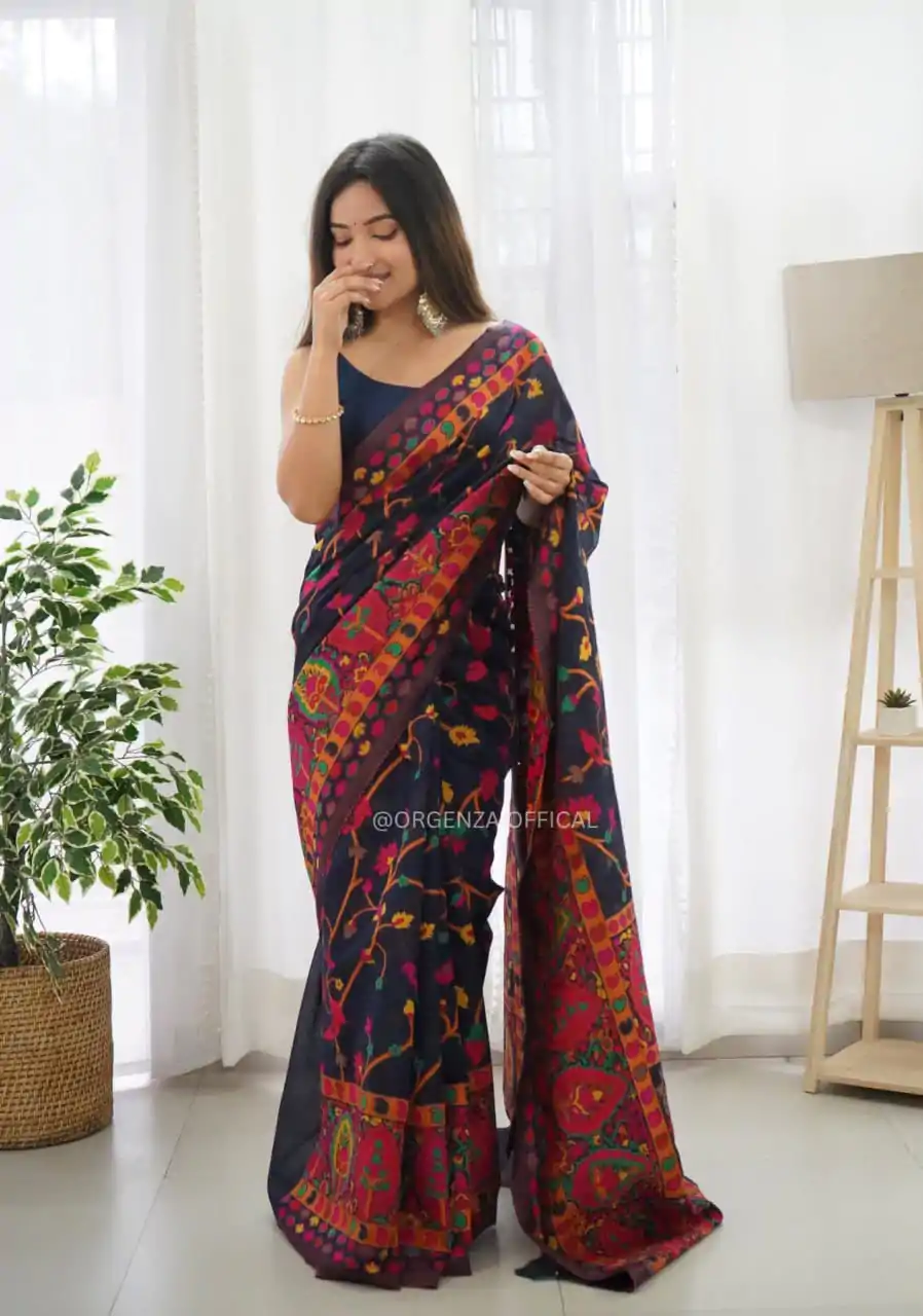 DDF 503 Black Color Kashmiri Running Thread Zari Work Saree Casual, Party Wear, Events, Festivals Etc. Expected Delivery 4-6 Working Days 2099/- | Sarees, Bollywood Sarees, Creative Sarees, Designer Sarees, Embroidered Sarees, Ethnic Saree, Modern Digital sarees, Party Wear Sarees