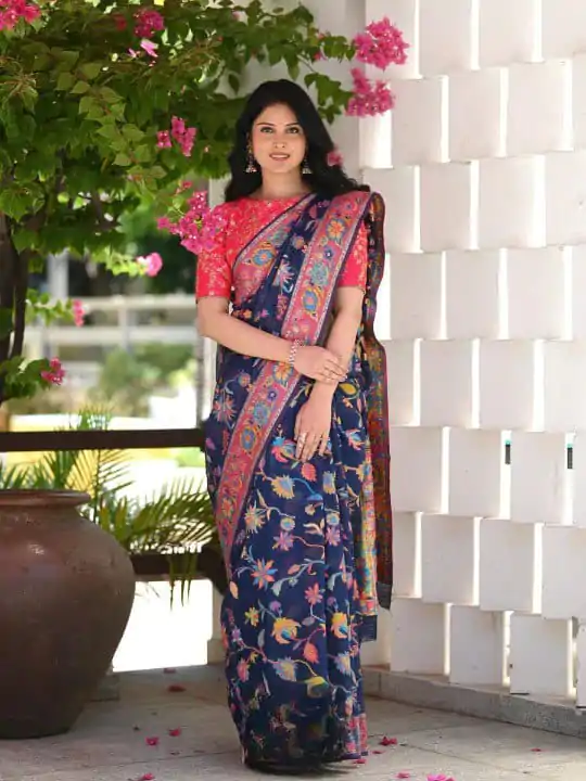 DDF 501 Blue Color Kashmiri Running Thread Zari Work Saree Casual, Party Wear, Events, Festivals Etc. Expected Delivery 4-6 Working Days 2399/- | Sarees, Bollywood Sarees, Creative Sarees, Designer Sarees, Embroidered Sarees, Ethnic Saree, Modern Digital sarees, Party Wear Sarees