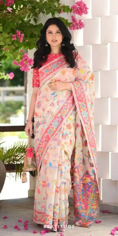 DDF 501 Cream Color Kashmiri Running Thread Zari Work Saree Casual, Party Wear, Events, Festivals Etc. Expected Delivery 4-6 Working Days 2399/- | Sarees, Bollywood Sarees, Creative Sarees, Designer Sarees, Embroidered Sarees, Ethnic Saree, Modern Digital sarees, Party Wear Sarees