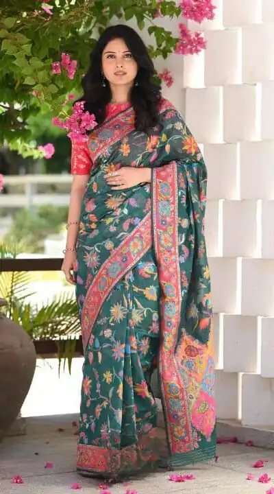 DDF 501 Green Color Kashmiri Running Thread Zari Work Saree Casual, Party Wear, Events, Festivals Etc. Expected Delivery 4-6 Working Days 2399/- | Sarees, Bollywood Sarees, Creative Sarees, Designer Sarees, Embroidered Sarees, Ethnic Saree, Modern Digital sarees, Party Wear Sarees