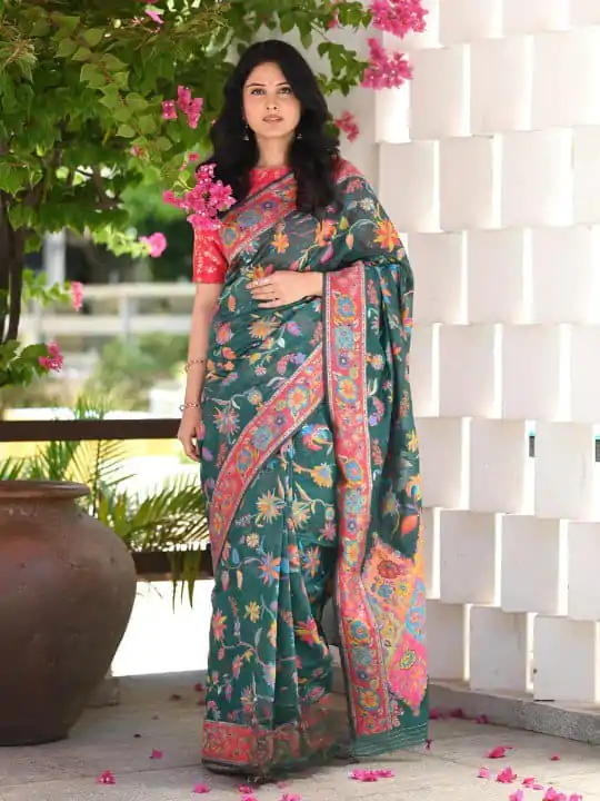 DDF 501 Green Color Kashmiri Running Thread Zari Work Saree Casual, Party Wear, Events, Festivals Etc. Expected Delivery 4-6 Working Days 2399/- | Sarees, Bollywood Sarees, Creative Sarees, Designer Sarees, Embroidered Sarees, Ethnic Saree, Modern Digital sarees, Party Wear Sarees