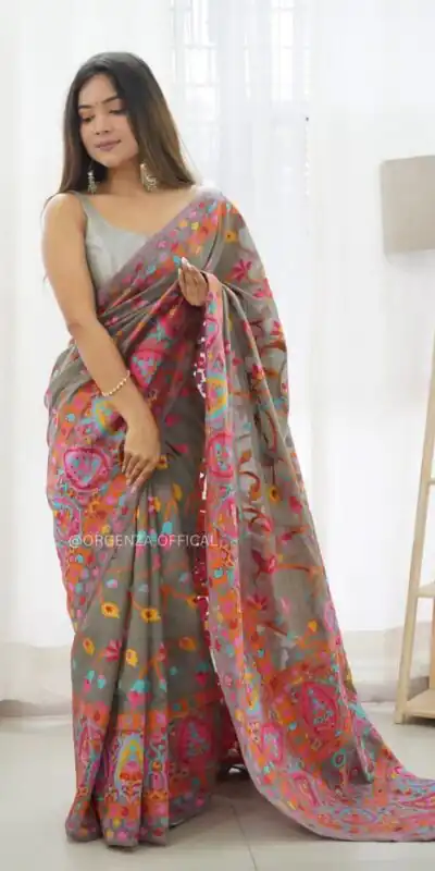 DDF 503 Grey Color Kashmiri Running Thread Zari Work Saree Casual, Party Wear, Events, Festivals Etc. Expected Delivery 4-6 Working Days 2099/- | Sarees, Bollywood Sarees, Creative Sarees, Designer Sarees, Embroidered Sarees, Ethnic Saree, Modern Digital sarees, Party Wear Sarees