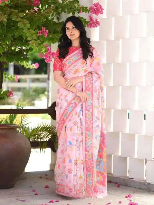 DDF 501 Pink Color Kashmiri Running Thread Zari Work Saree Casual, Party Wear, Events, Festivals Etc. Expected Delivery 4-6 Working Days 2399/- | Sarees, Bollywood Sarees, Creative Sarees, Designer Sarees, Embroidered Sarees, Ethnic Saree, Modern Digital sarees, Party Wear Sarees
