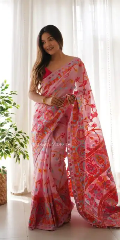 DDF 503 Pink Color Kashmiri Running Thread Zari Work Saree Casual, Party Wear, Events, Festivals Etc. Expected Delivery 4-6 Working Days 2099/- | Sarees, Bollywood Sarees, Creative Sarees, Designer Sarees, Embroidered Sarees, Ethnic Saree, Modern Digital sarees, Party Wear Sarees