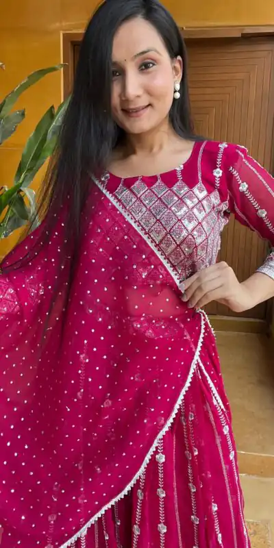 Ram 001 Rani Color Georgette Sequence Thread Work With Zari Lehenga Choli Casual, Wedding, Festive, Events Expected Delivery 4-6 Working Days @2949/- | Lehenga, Bollywood Lehenga, Creative Lehenga, Designer Lehenga, Embroidered Lehenga, Party Wear Lehenga