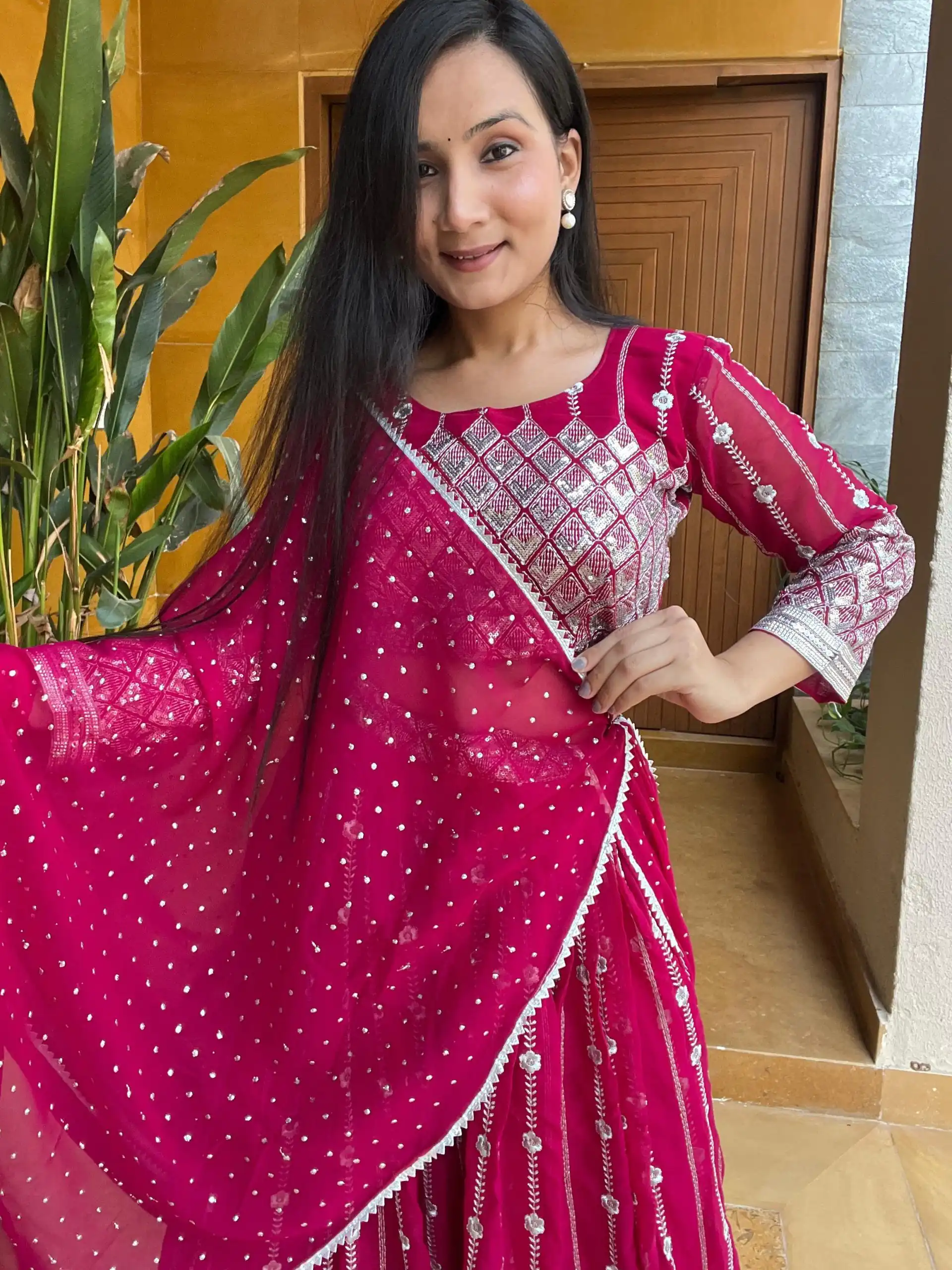 Ram 001 Rani Color Georgette Sequence Thread Work With Zari Lehenga Choli Casual, Wedding, Festive, Events Expected Delivery 4-6 Working Days @2949/- | Lehenga, Bollywood Lehenga, Creative Lehenga, Designer Lehenga, Embroidered Lehenga, Party Wear Lehenga