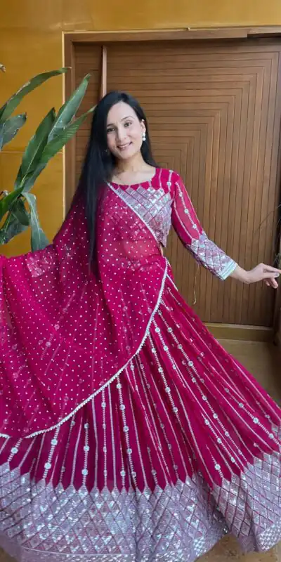 Ram 001 Rani Color Georgette Sequence Thread Work With Zari Lehenga Choli Casual, Wedding, Festive, Events Expected Delivery 4-6 Working Days @2949/- | Lehenga, Bollywood Lehenga, Creative Lehenga, Designer Lehenga, Embroidered Lehenga, Party Wear Lehenga