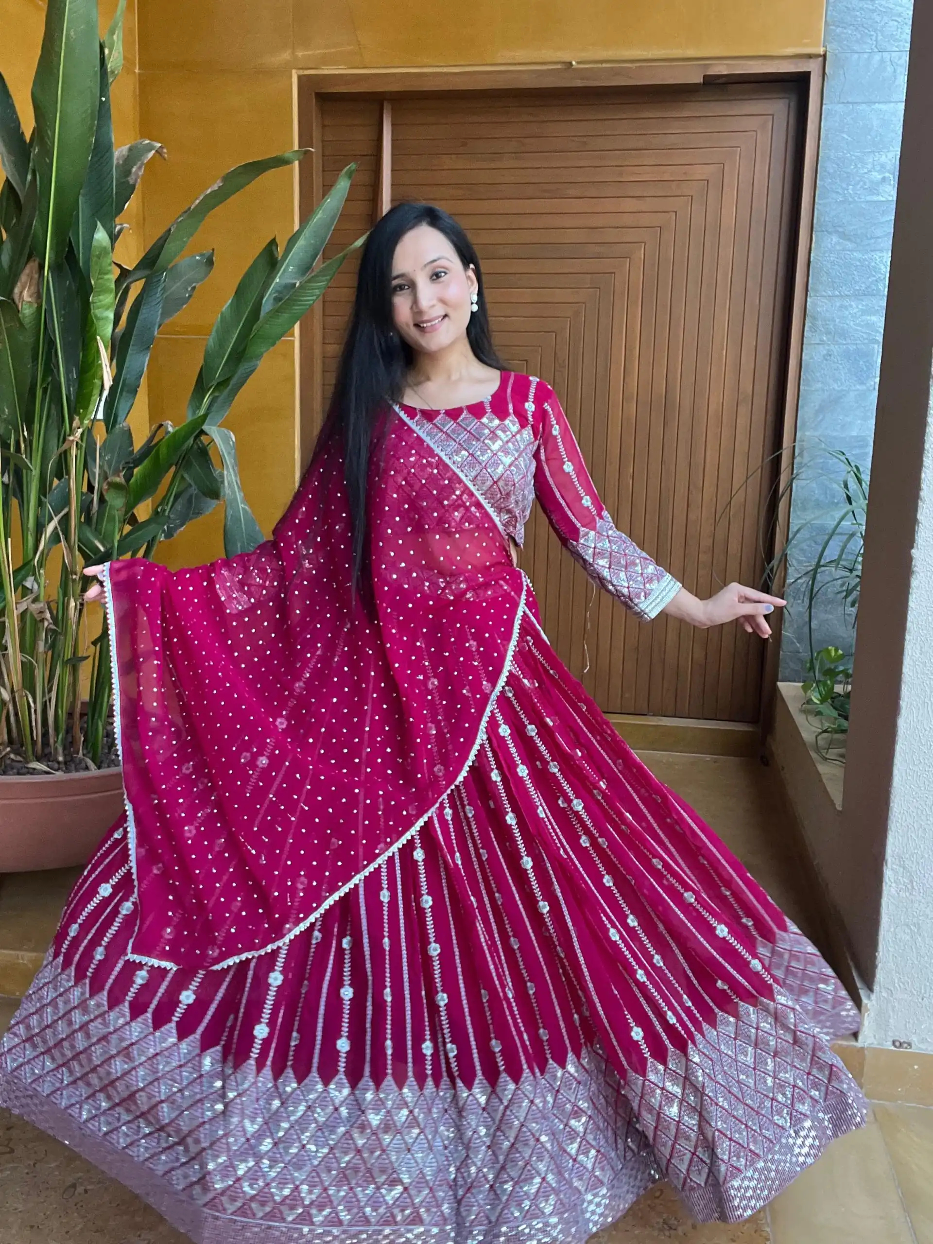 Ram 001 Rani Color Georgette Sequence Thread Work With Zari Lehenga Choli Casual, Wedding, Festive, Events Expected Delivery 4-6 Working Days @2949/- | Lehenga, Bollywood Lehenga, Creative Lehenga, Designer Lehenga, Embroidered Lehenga, Party Wear Lehenga