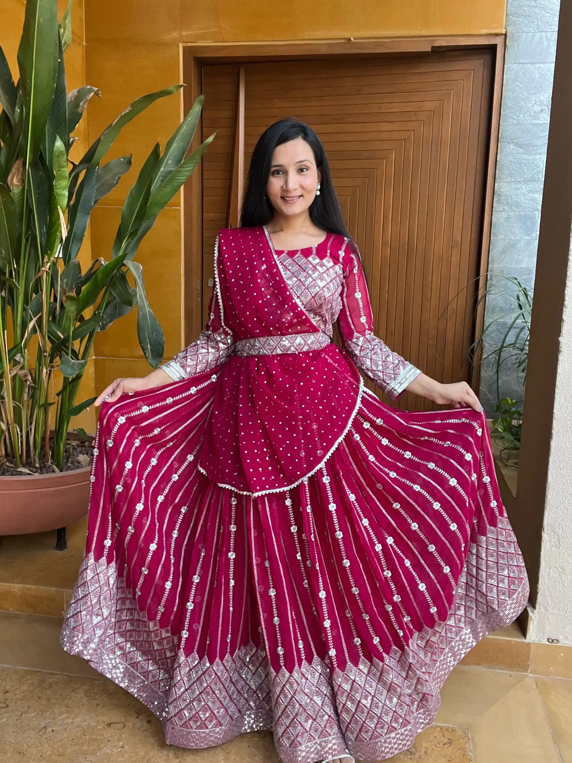 Ram 001 Rani Color Georgette Sequence Thread Work With Zari Lehenga Choli Casual, Wedding, Festive, Events Expected Delivery 4-6 Working Days @2949/- | Lehenga, Bollywood Lehenga, Creative Lehenga, Designer Lehenga, Embroidered Lehenga, Party Wear Lehenga