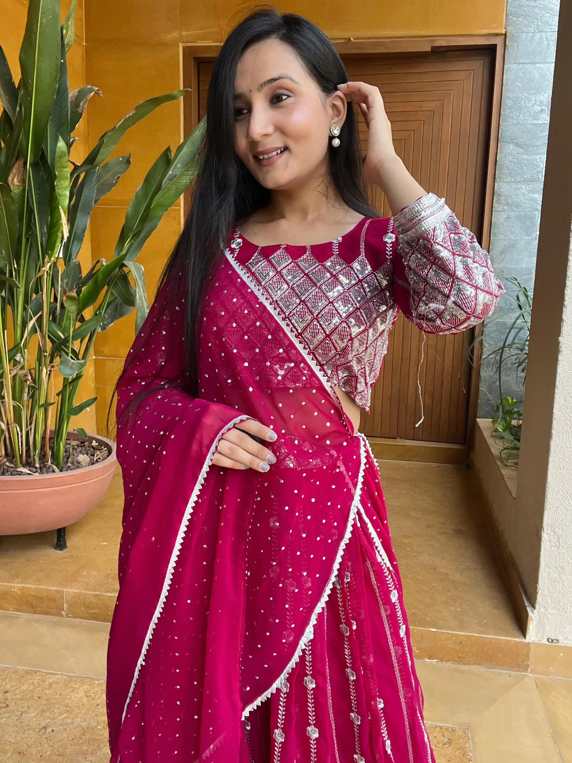 Ram 001 Rani Color Georgette Sequence Thread Work With Zari Lehenga Choli Casual, Wedding, Festive, Events Expected Delivery 4-6 Working Days @2949/- | Lehenga, Bollywood Lehenga, Creative Lehenga, Designer Lehenga, Embroidered Lehenga, Party Wear Lehenga