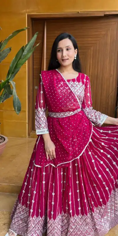 Ram 001 Rani Color Georgette Sequence Thread Work With Zari Lehenga Choli Casual, Wedding, Festive, Events Expected Delivery 4-6 Working Days @2949/- | Lehenga, Bollywood Lehenga, Creative Lehenga, Designer Lehenga, Embroidered Lehenga, Party Wear Lehenga