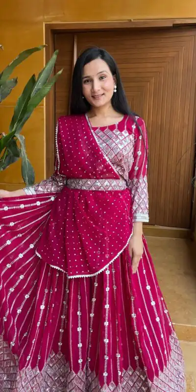 Ram 001 Rani Color Georgette Sequence Thread Work With Zari Lehenga Choli Casual, Wedding, Festive, Events Expected Delivery 4-6 Working Days @2949/- | Lehenga, Bollywood Lehenga, Creative Lehenga, Designer Lehenga, Embroidered Lehenga, Party Wear Lehenga