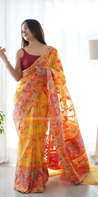 DDF 503 Yellow Color Kashmiri Running Thread Zari Work Saree Casual, Party Wear, Events, Festivals Etc. Expected Delivery 4-6 Working Days 2099/- | Sarees, Bollywood Sarees, Creative Sarees, Designer Sarees, Embroidered Sarees, Ethnic Saree, Modern Digital sarees, Party Wear Sarees