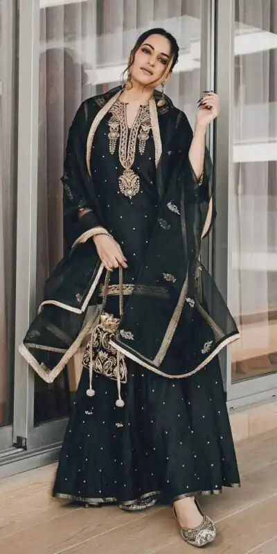 SRK 5160 Black Color Pure Chinnon Silk Embroidery Coding Dori Salwar Suit Wedding, Party, Festive, Events Expected Delivery 4-6 Working Days @ 1899/- | Jump Suits, Salwar suit, Designer Suits, Casual Suits, Creative suits, Palazzo Suits, Party Wear Suits, Patiala Suits, Straight Suits