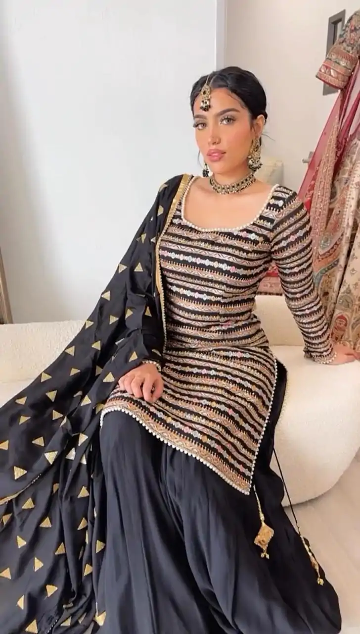 RTC 5713 Black Color Chinon Silk Thread Sequence Work Salwar Suit Wedding, Party, Festive, Events Etc.   Expected Delivery 4-6 Working Days @2099/- | Salwar suit, Designer Suits, Casual Suits, Creative suits, Palazzo Suits, Patiala Suits, Straight Suits