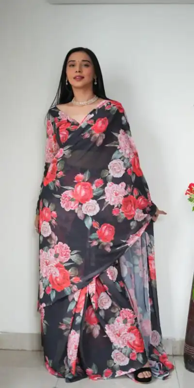 SC 263 Black Color Pure Soft Georgette Silk Design All Over Saree , Party Wear, Events, Festivals Expected Delivery 4-6 Working Days 1599/- | Sarees, Bollywood Sarees, Creative Sarees, Designer Sarees, Embroidered Sarees, Ethnic Saree, Modern Digital sarees, Party Wear Sarees