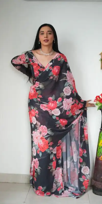 SC 263 Black Color Pure Soft Georgette Silk Design All Over Saree , Party Wear, Events, Festivals Expected Delivery 4-6 Working Days 1599/- | Sarees, Bollywood Sarees, Creative Sarees, Designer Sarees, Embroidered Sarees, Ethnic Saree, Modern Digital sarees, Party Wear Sarees