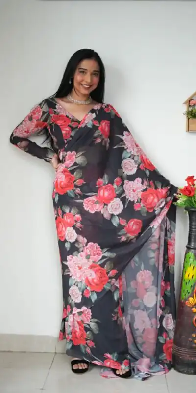 SC 263 Black Color Pure Soft Georgette Silk Design All Over Saree , Party Wear, Events, Festivals Expected Delivery 4-6 Working Days 1599/- | Sarees, Bollywood Sarees, Creative Sarees, Designer Sarees, Embroidered Sarees, Ethnic Saree, Modern Digital sarees, Party Wear Sarees