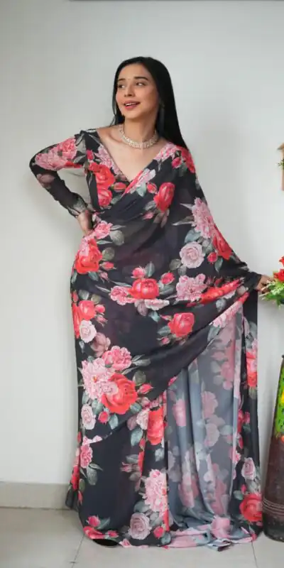 SC 263 Black Color Pure Soft Georgette Silk Design All Over Saree , Party Wear, Events, Festivals Expected Delivery 4-6 Working Days 1599/- | Sarees, Bollywood Sarees, Creative Sarees, Designer Sarees, Embroidered Sarees, Ethnic Saree, Modern Digital sarees, Party Wear Sarees