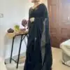 Grand Black Color Soft Chinnon Hand Work Flower Design Saree