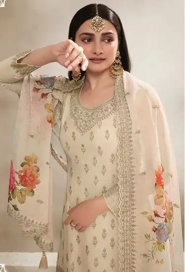 DS 67834 Cream color Viscose Chinon Embroidered Sequence Salwar Suit Casual, Wedding, Party, Festive, Events . Expected Delivery  4-6 Working Days @2849/- | Salwar suit, Designer Suits, Casual Suits, Creative suits, Palazzo Suits, Party Wear Suits, Patiala Suits, Straight Suits