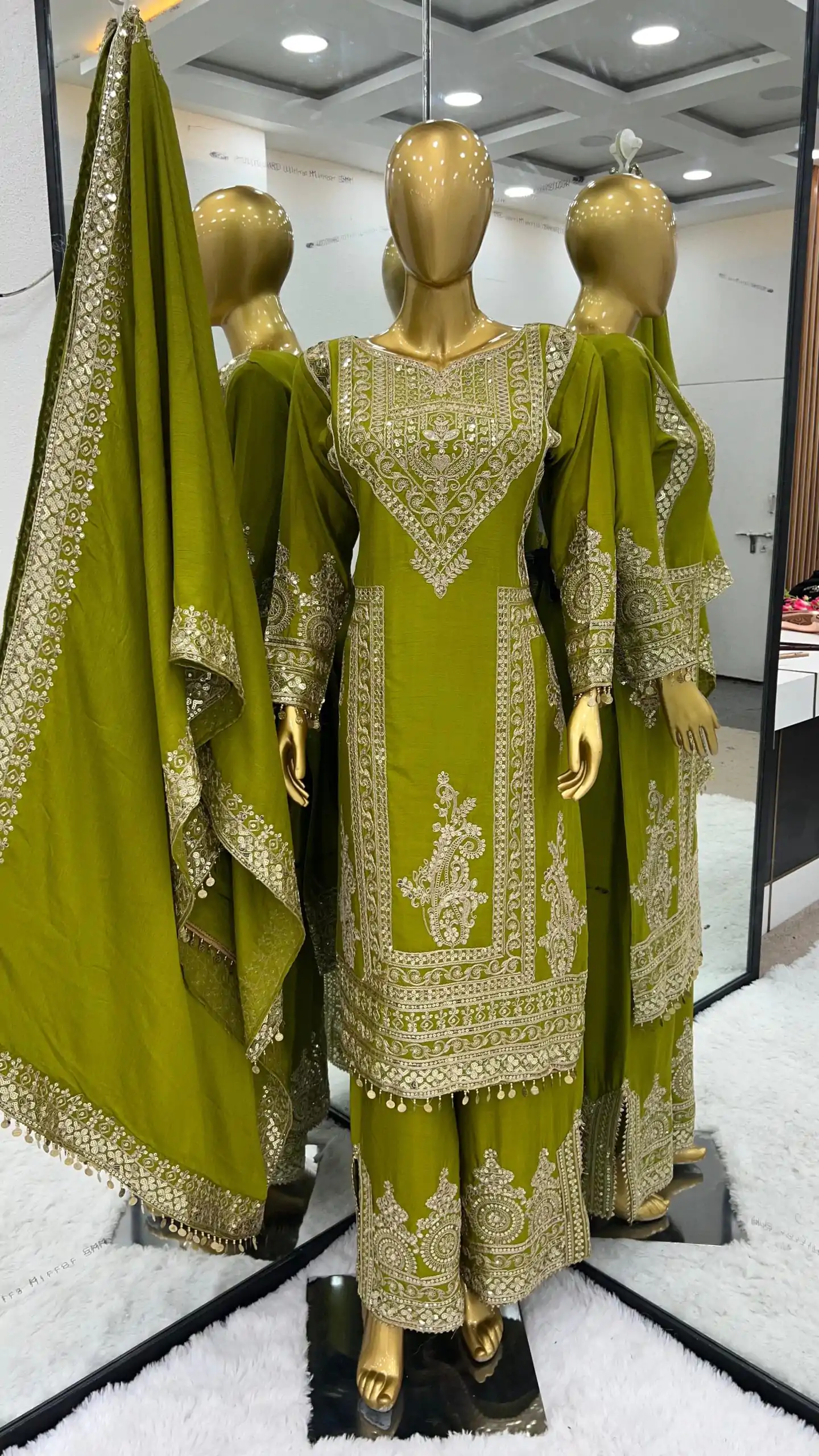 NSR 805 Green Color Pure Chinnon Silk Embroidery Coding Salwar Suit Casual, Party Festive, Events Etc. Expected Delivery 4-6 Working Days @2149/- | Jump Suits, Salwar suit, Designer Suits, Casual Suits, Creative suits, Palazzo Suits, Party Wear Suits, Patiala Suits, Straight Suits