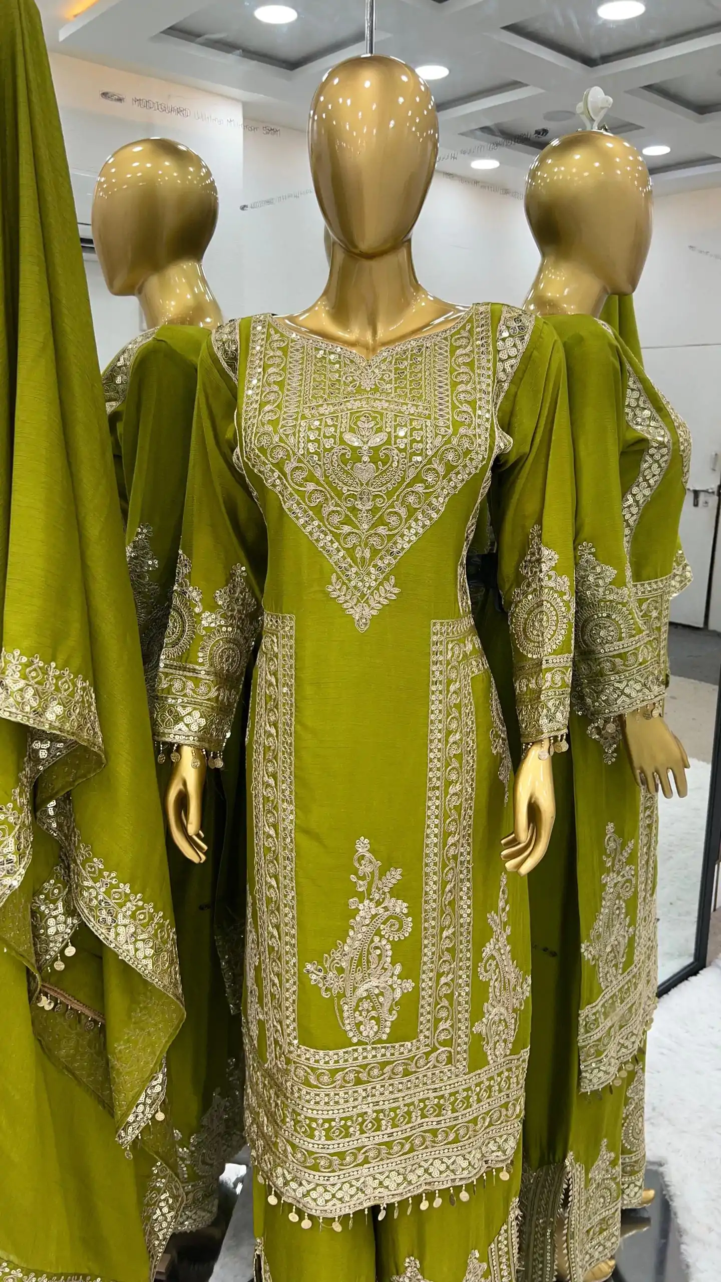 NSR 805 Green Color Pure Chinnon Silk Embroidery Coding Salwar Suit Casual, Party Festive, Events Etc. Expected Delivery 4-6 Working Days @2149/- | Jump Suits, Salwar suit, Designer Suits, Casual Suits, Creative suits, Palazzo Suits, Party Wear Suits, Patiala Suits, Straight Suits